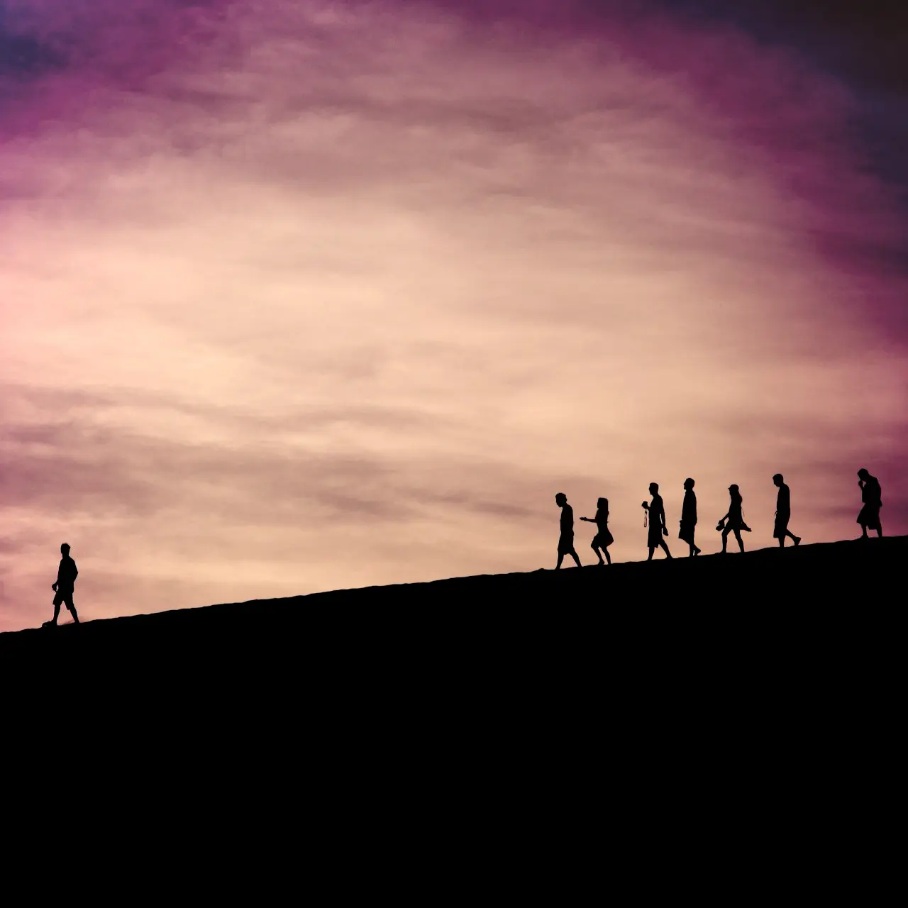 silhouette of people on hill